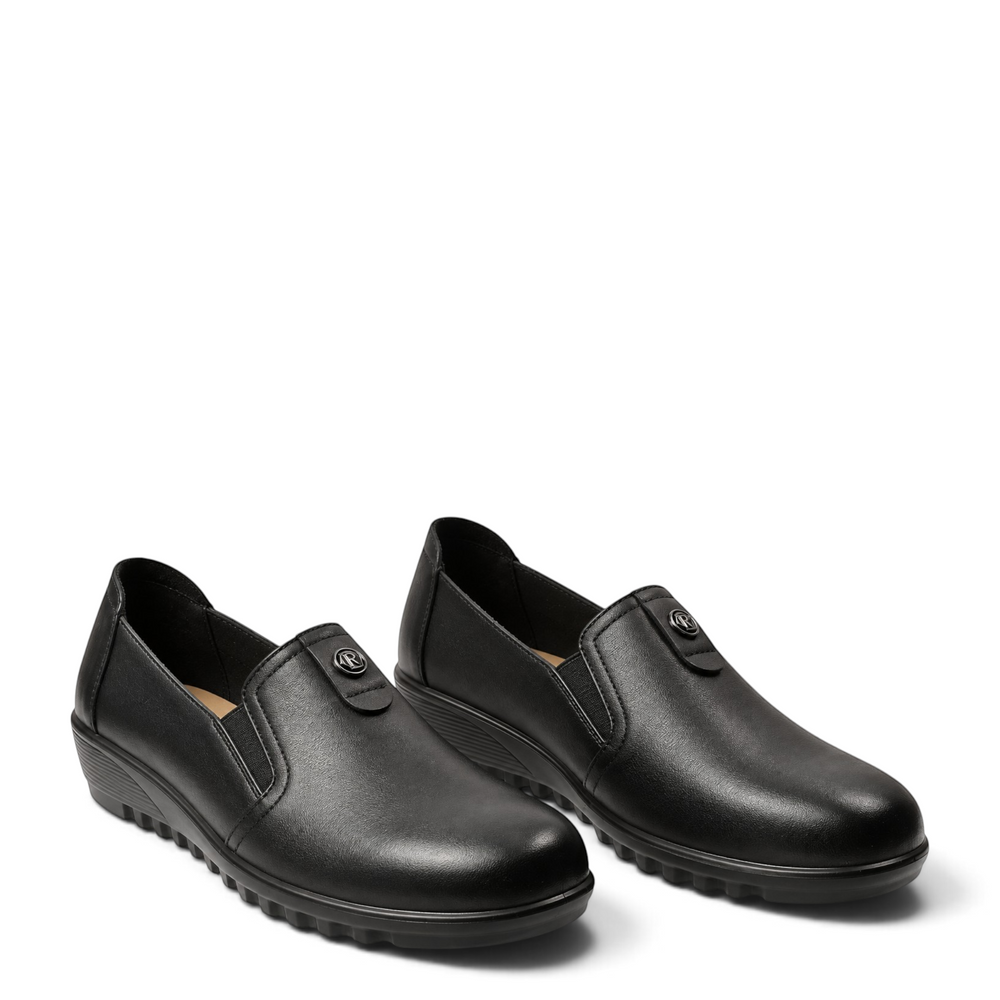 ada-shoes.ro Pass Collection black casual slip-on shoes with wedge heel and metallic logo detail