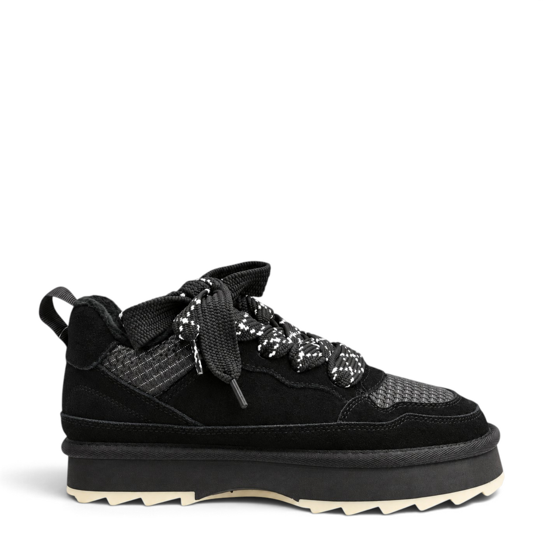 ada-shoes.ro Anna Viotti black chunky sneakers in suede and textile with thick platform sole and patterned laces