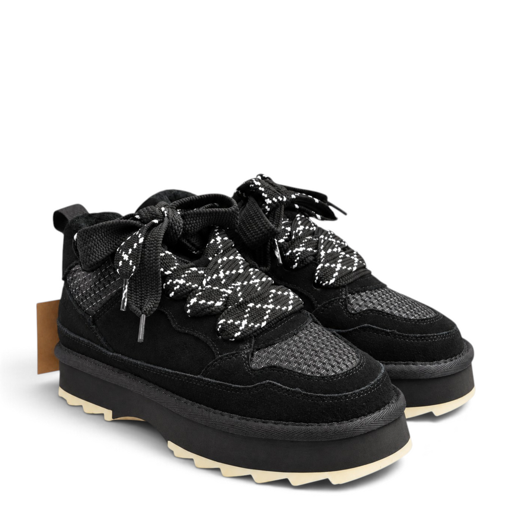 ada-shoes.ro Anna Viotti black chunky sneakers in suede and textile with thick platform sole and patterned laces