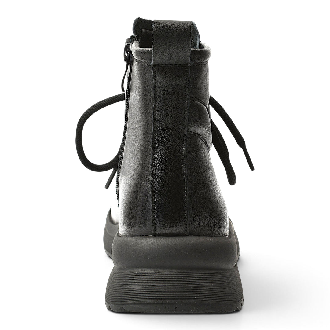 ada-shoes.ro Formazione black leather casual ankle boots with lace-up and side zipper closure, back view