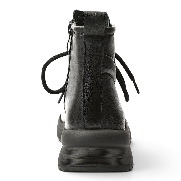 ada-shoes.ro Formazione black leather casual ankle boots with lace-up and side zipper closure, back view