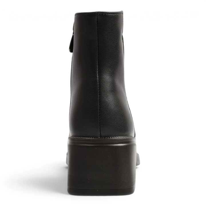 ada-shoes.ro black leather ankle boots with a block heel, shown from the back view on a white background.