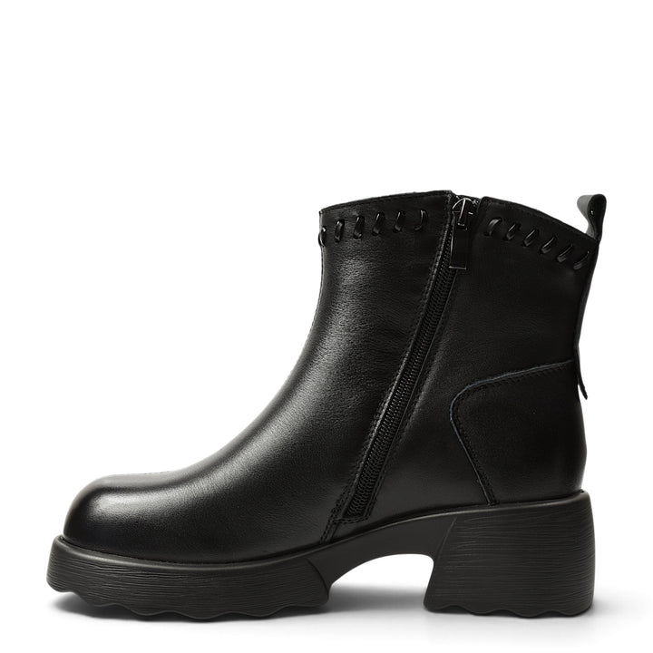 ada-shoes.ro Formazione black leather casual ankle boots with side zipper and 4.5 cm platform sole