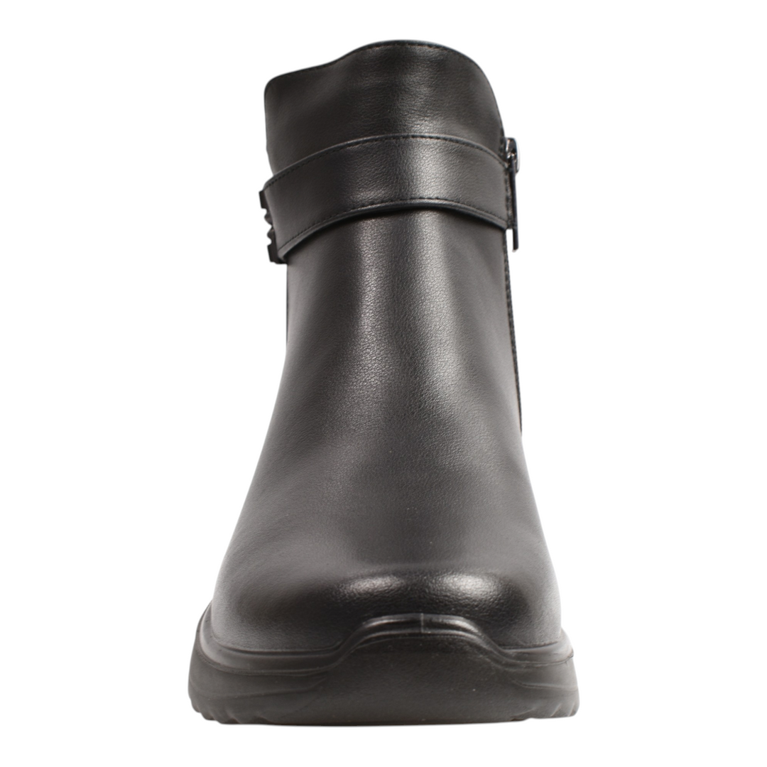 ada-shoes.ro Pass Collection black leather ankle boots with side buckle and zipper, front view
