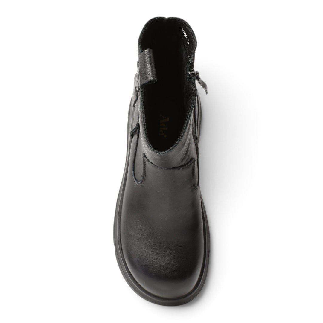 ada-shoes.ro black leather casual ankle boots for women with side zipper and comfortable flexible sole