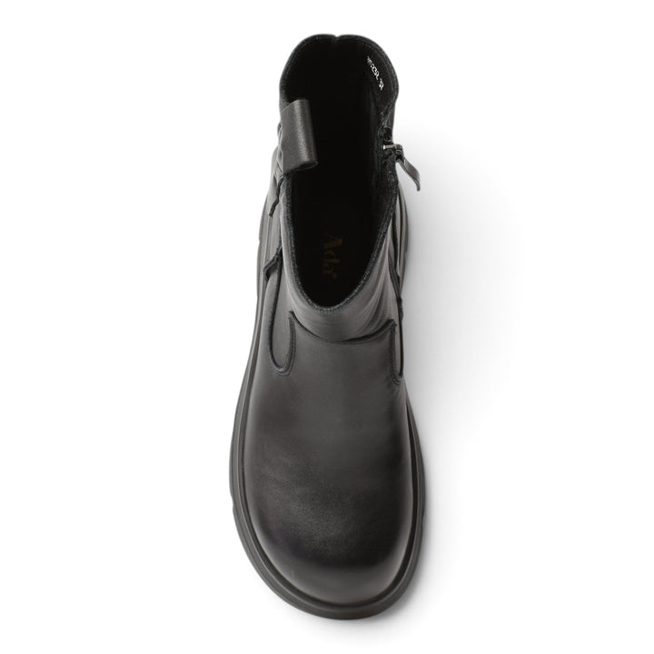 ada-shoes.ro black leather casual ankle boots for women with side zipper and comfortable flexible sole