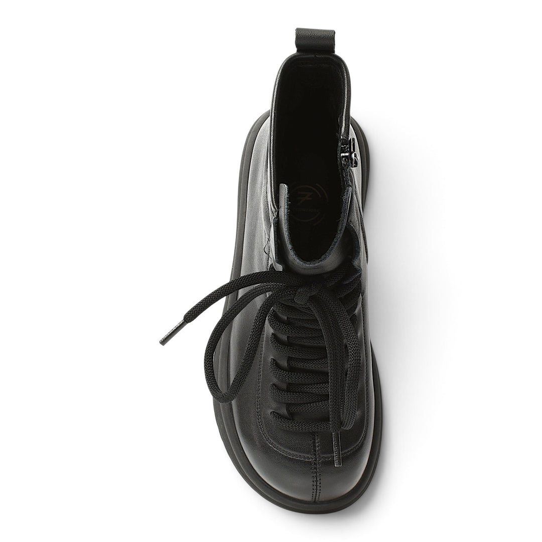 ada-shoes.ro Formazione black leather casual ankle boots with laces and side zipper, top view