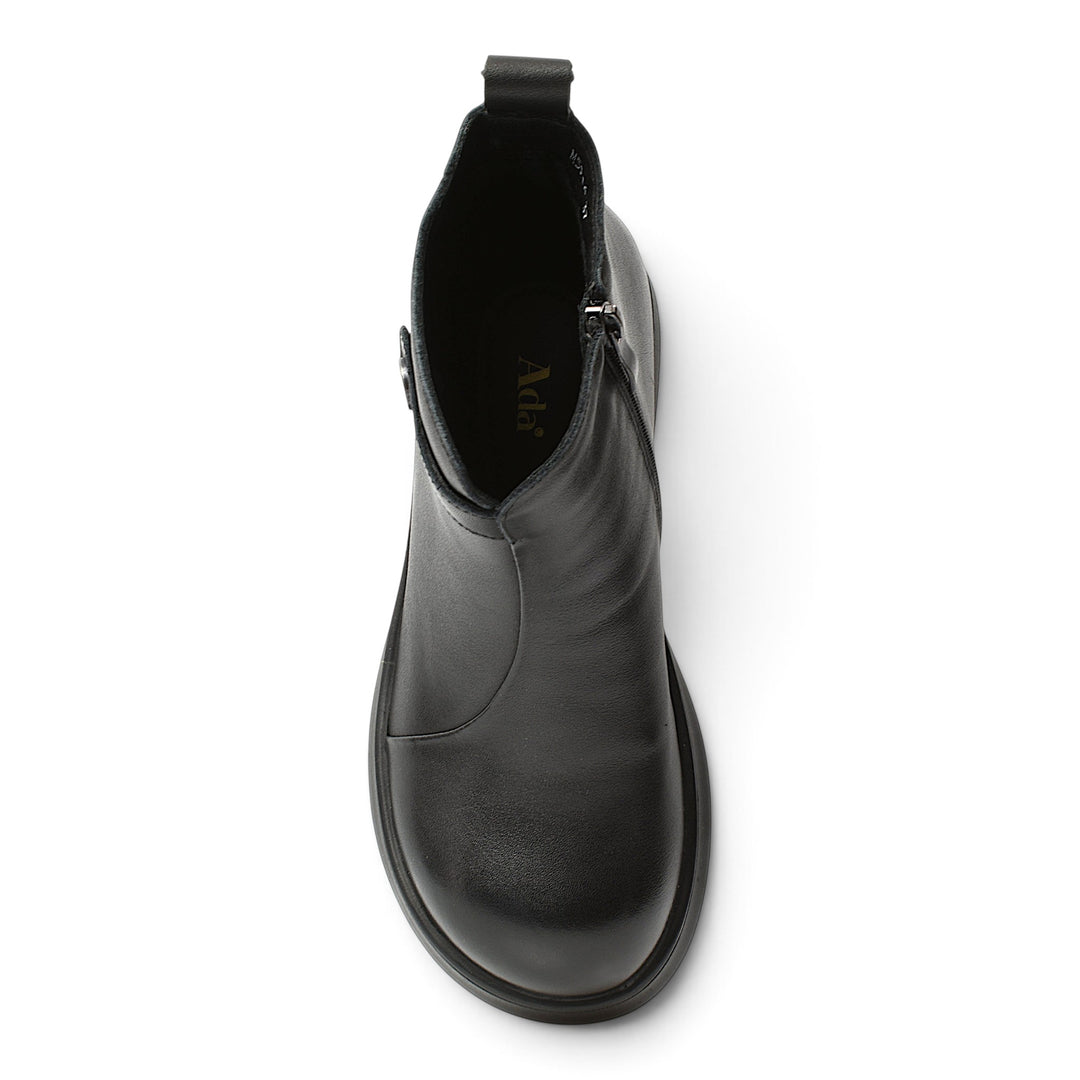 ada-shoes.ro black leather ankle boots with side zipper and flexible sole for daily comfort