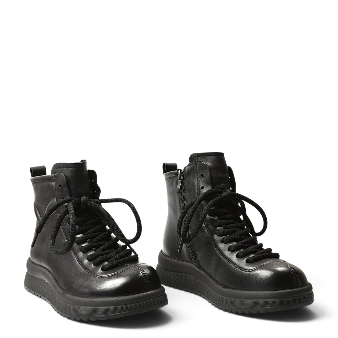 ada-shoes.ro Formazione black leather casual ankle boots with laces and side zippers on a thick flexible sole