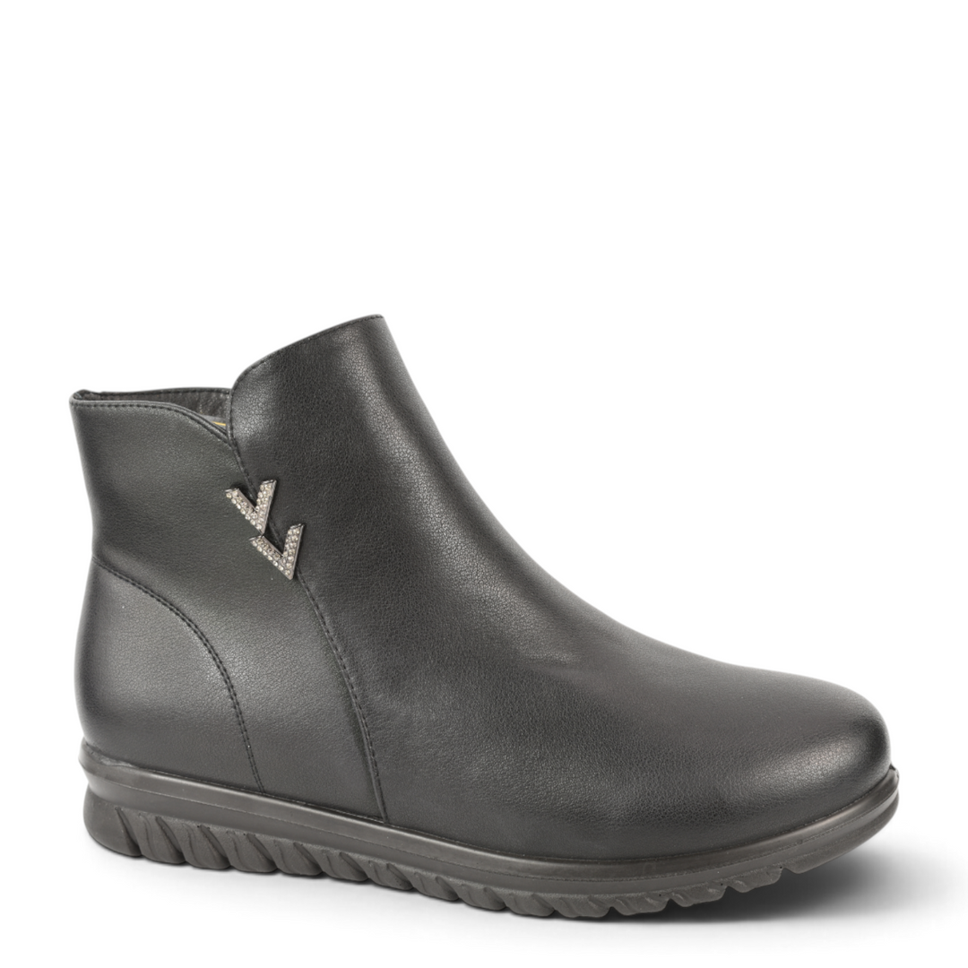 ada-shoes.ro PASS COLLECTION black leather casual ankle boots for women with side zipper and decorative detail