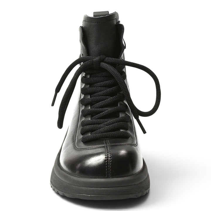 ada-shoes.ro black leather casual ankle boots with laces and a thick flexible sole for daily comfort