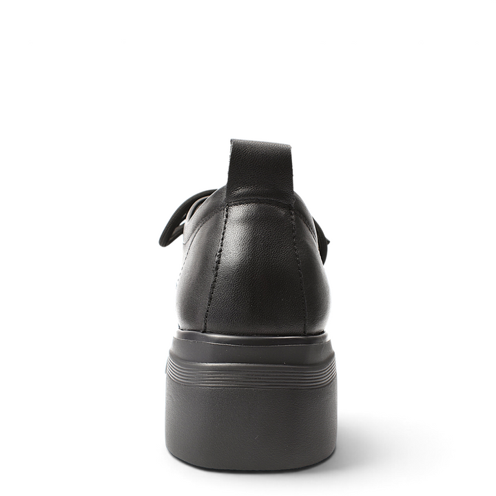 ada-shoes.ro Formazione black leather casual shoes with a 4.5 cm platform sole, rear view showing heel detail.