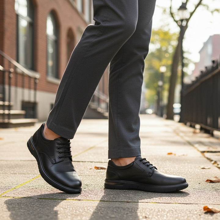 ada-shoes.ro OTTER 2804 black leather casual shoes for men with lace-up closure and flexible sole worn on the street