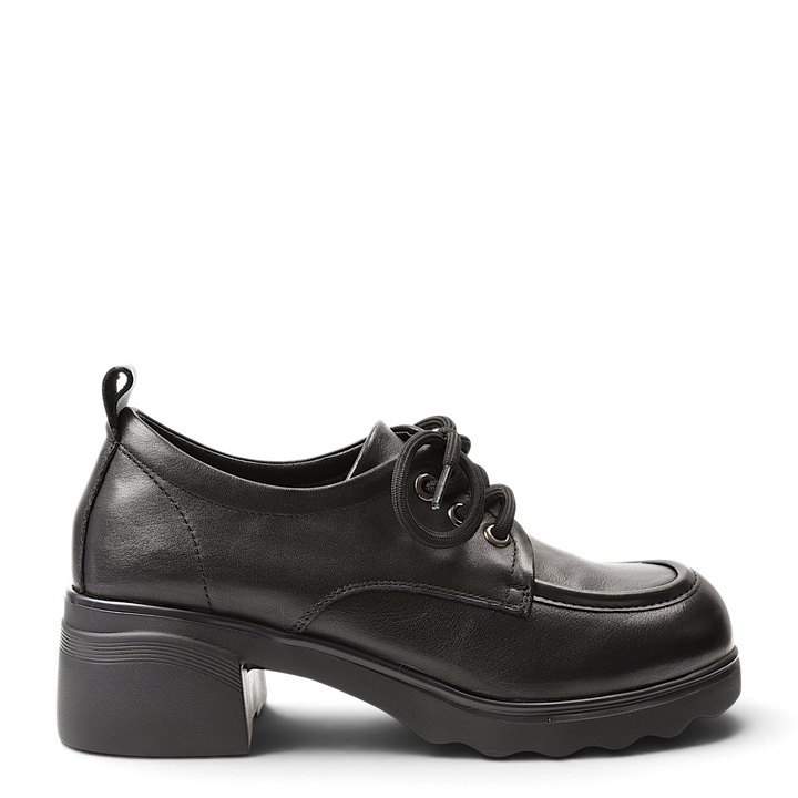 ada-shoes.ro black leather casual shoes with lace-up closure and a 4.5 cm platform sole for women