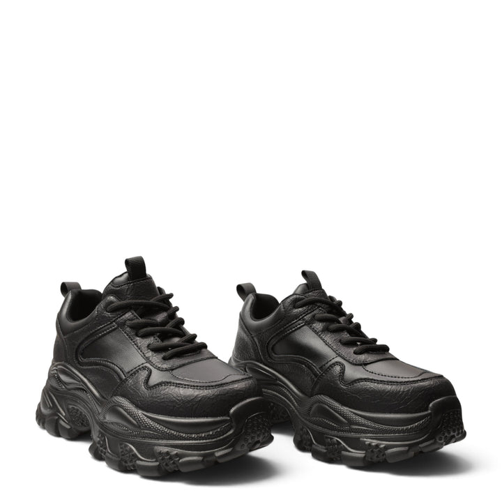 ada-shoes.ro black leather chunky sneakers with lace-up closure and flexible 4cm platform sole for daily comfort