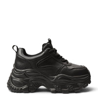 ada-shoes.ro black leather sneakers with a chunky 4cm platform sole, lace-up closure, and modern casual design.