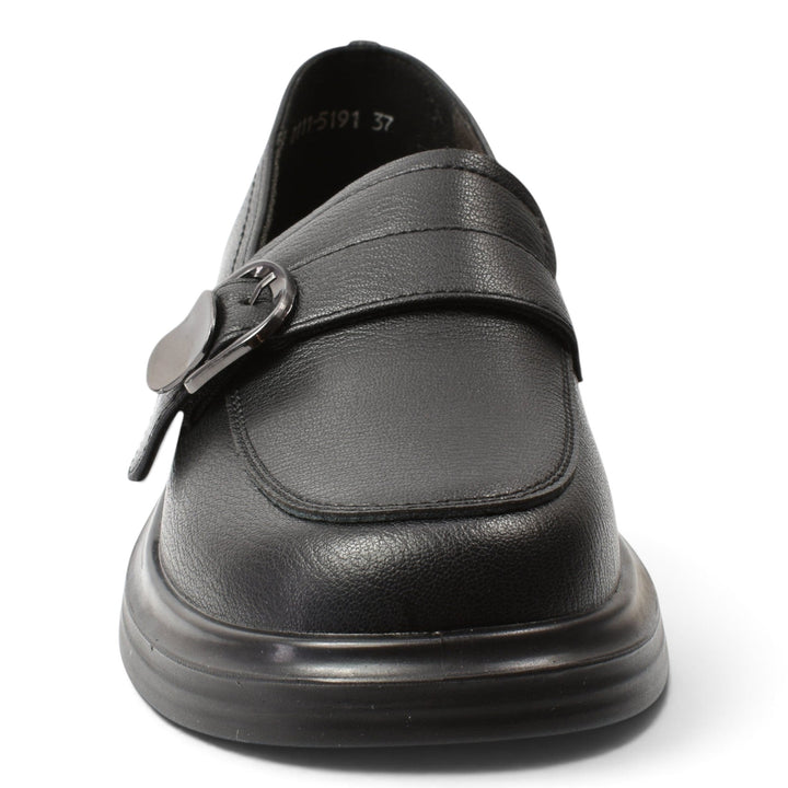 ada-shoes.ro Anna Viotti black casual leather loafers with a decorative side buckle and thick rubber sole
