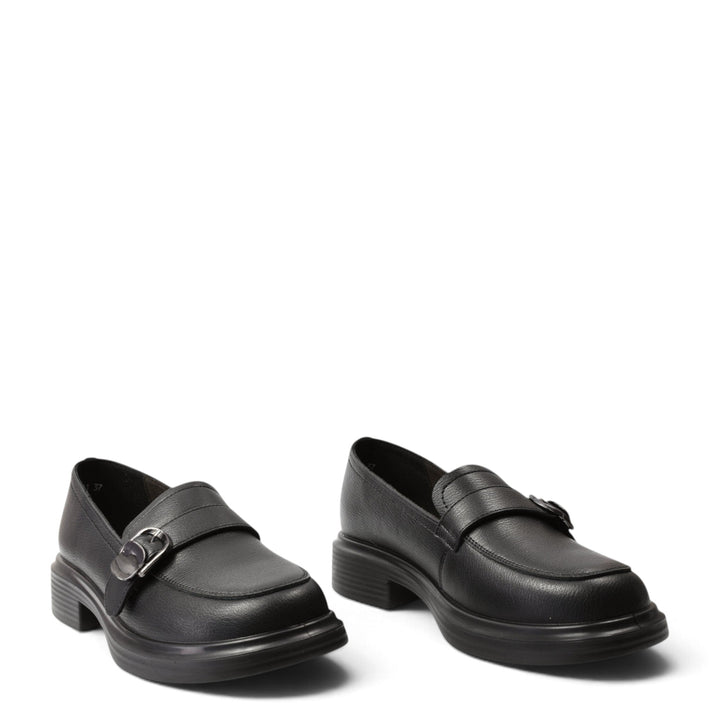 ada-shoes.ro Anna Viotti black leather casual loafers with a side buckle and chunky sole