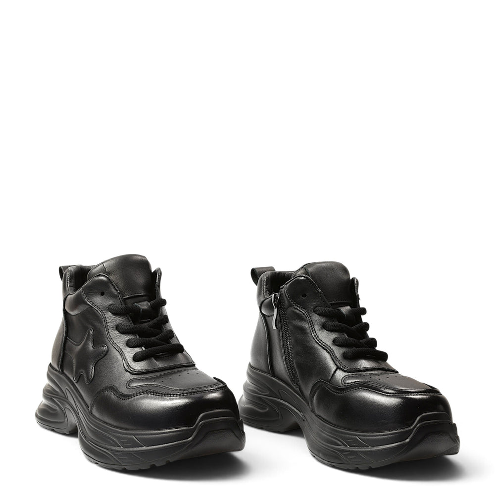 ada-shoes.ro black leather sport ankle boots with lace-up closure, side zipper, and 5cm platform sole