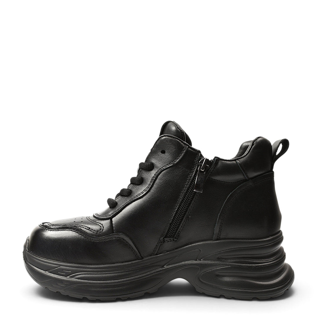 ada-shoes.ro black leather sport boots with side zipper, laces, and a 5 cm chunky platform sole for women