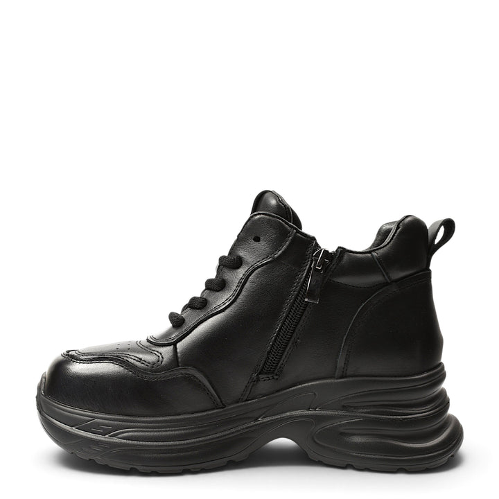 ada-shoes.ro black leather sport boots with side zipper, laces, and a 5 cm chunky platform sole for women