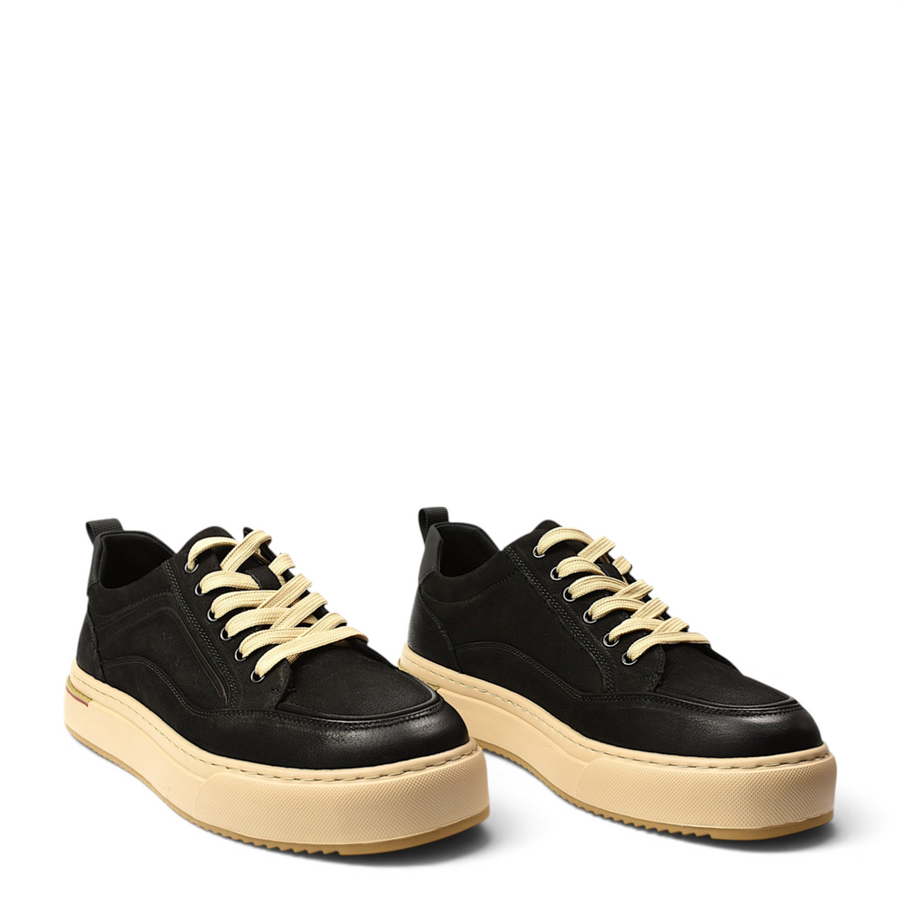 ada-shoes.ro Franco Gerardo black leather sneakers with beige platform soles and contrasting laces