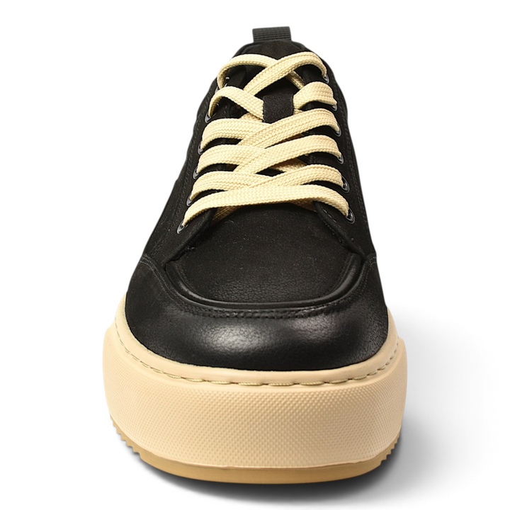 ada-shoes.ro Franco Gerardo black leather sneakers with beige laces and a thick platform sole for men