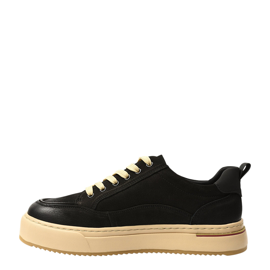 ada-shoes.ro Franco Gerardo black leather sneakers with beige platform sole and cream laces for men