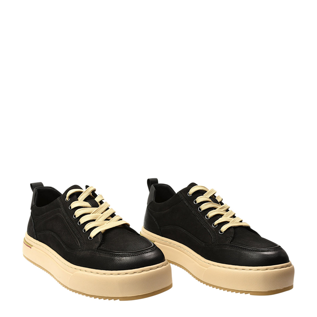 ada-shoes.ro Franco Gerardo black leather sneakers with beige platform soles and contrasting laces