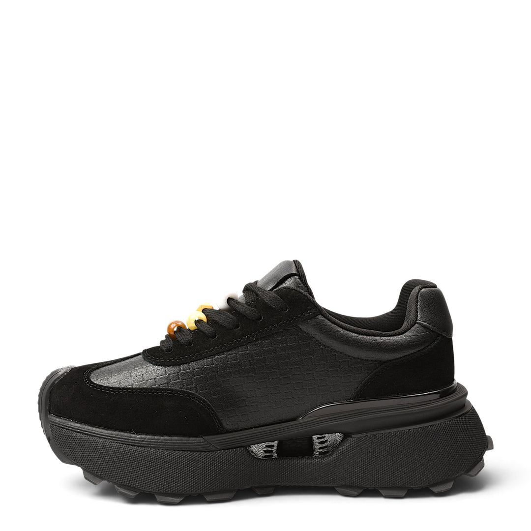 ada-shoes.ro black leather and suede sneakers with a chunky platform sole and lace-up closure
