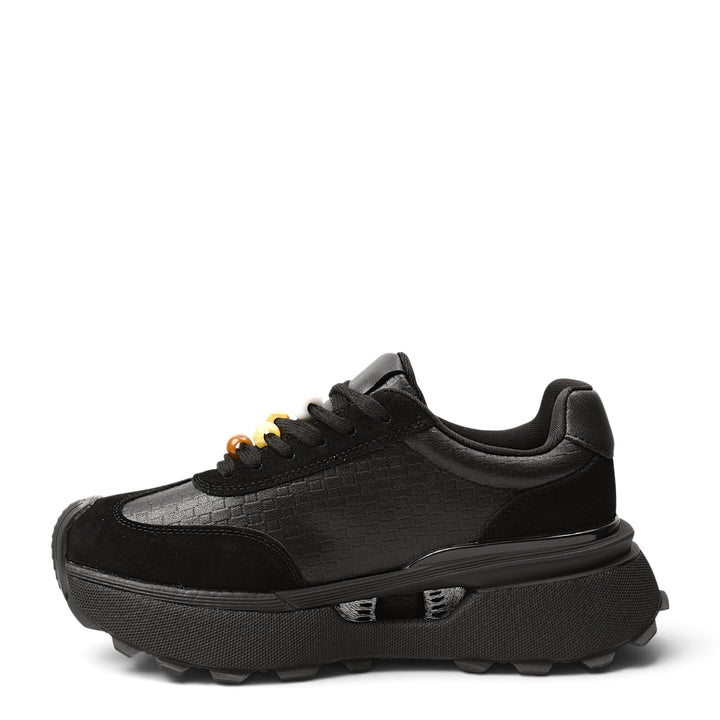 ada-shoes.ro black leather and suede sneakers with a chunky platform sole and lace-up closure