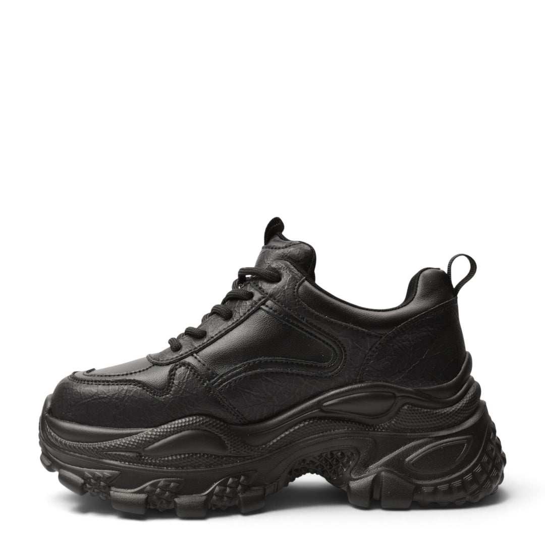 ada-shoes.ro black leather platform sneakers with a thick, flexible sole and lace-up closure for casual daily wear