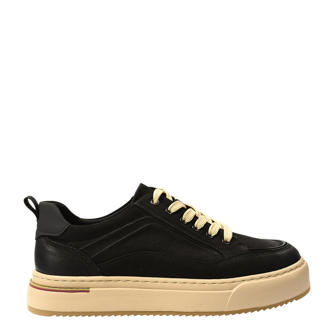ada-shoes.ro Franco Gerardo black leather sneakers with beige platform sole and contrasting laces