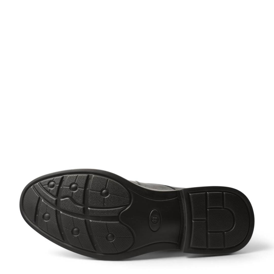 Black flexible sole of ada-shoes.ro elegant leather shoes with textured grip pattern for stability