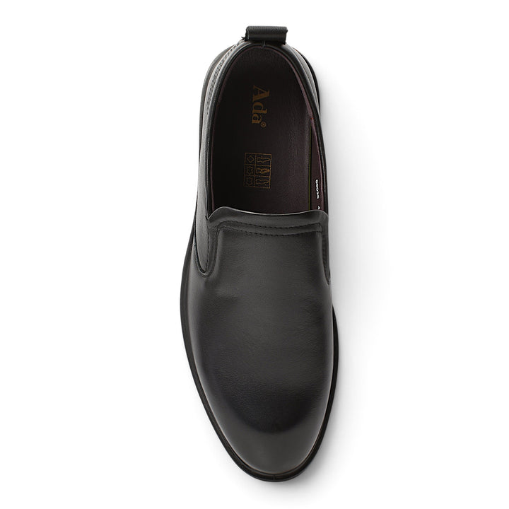 ada-shoes.ro black leather slip-on dress shoes with elastic side inserts and stitched sole for men