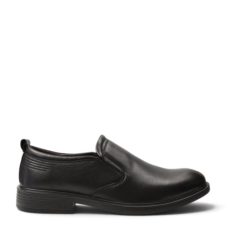 ada-shoes.ro black leather slip-on dress shoes with elastic side inserts and stitched flexible sole for men