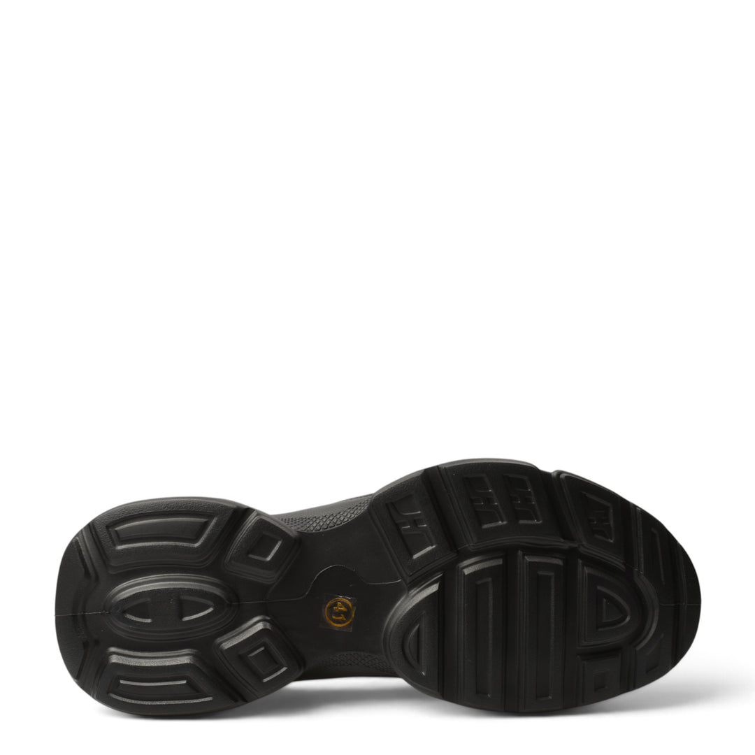 ada-shoes.ro black leather sneakers showing the flexible, textured rubber outsole with a 5cm platform base.
