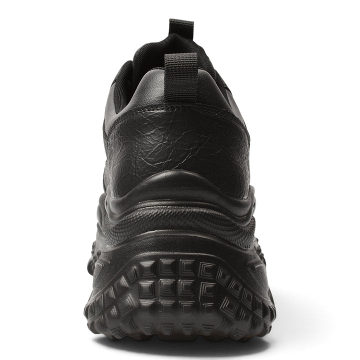 ada-shoes.ro black leather sneakers with a thick 4cm flexible sole, viewed from the back