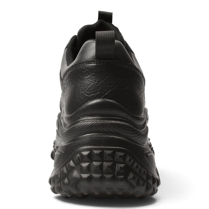 ada-shoes.ro black leather sneakers with a thick 4cm flexible sole, viewed from the back