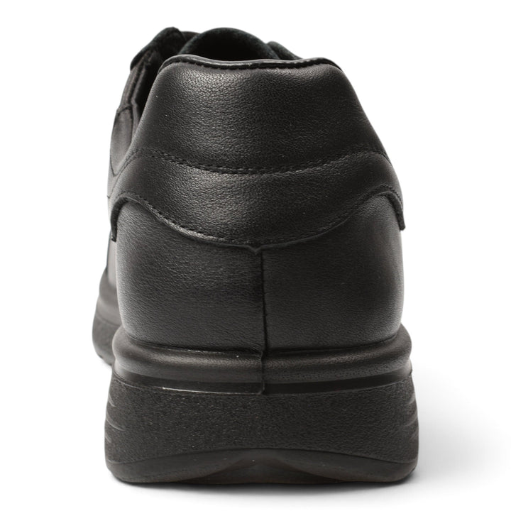 ada-shoes.ro black leather sneakers featuring a flexible 3cm sole and lace-up closure, rear view