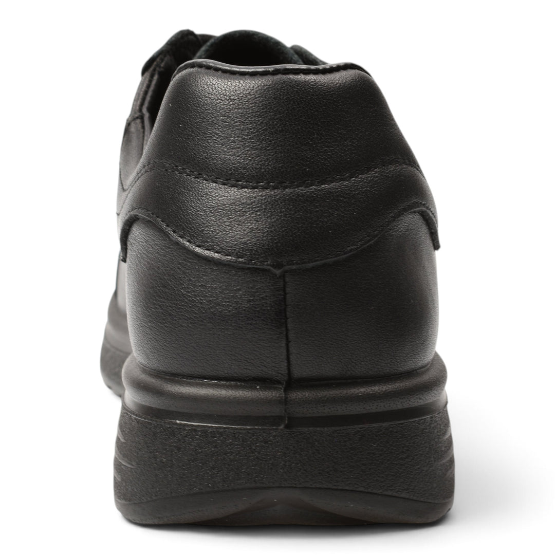 ada-shoes.ro black leather sneakers featuring a flexible 3cm sole and lace-up closure, rear view