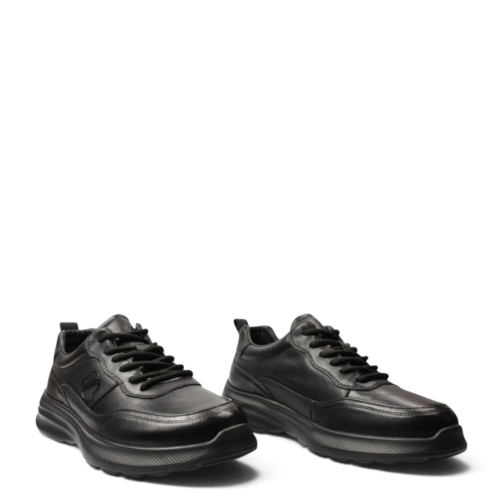 ada-shoes.ro men's black leather sneakers with lace-up closure and flexible 3.5 cm sole for casual wear