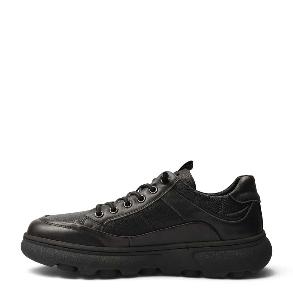 ada-shoes.ro 8066 black leather sneakers with a thick, flexible sole and lace-up closure for men
