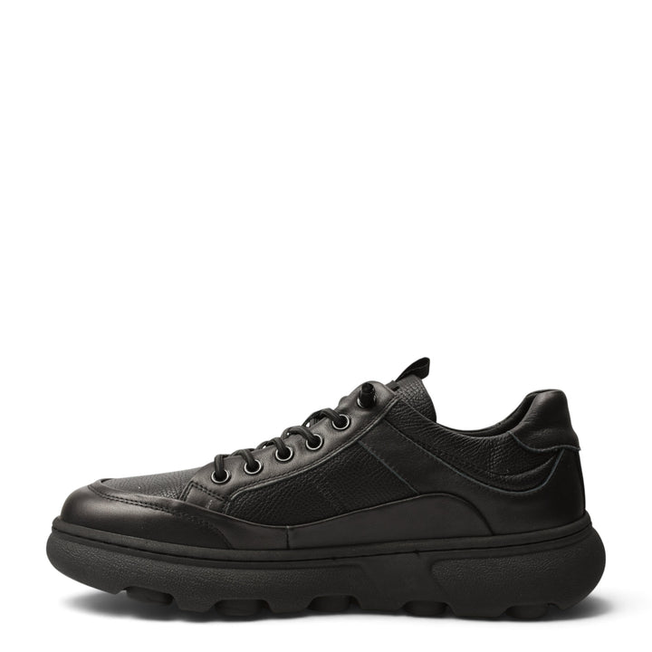 ada-shoes.ro 8066 black leather sneakers with a thick, flexible sole and lace-up closure for men