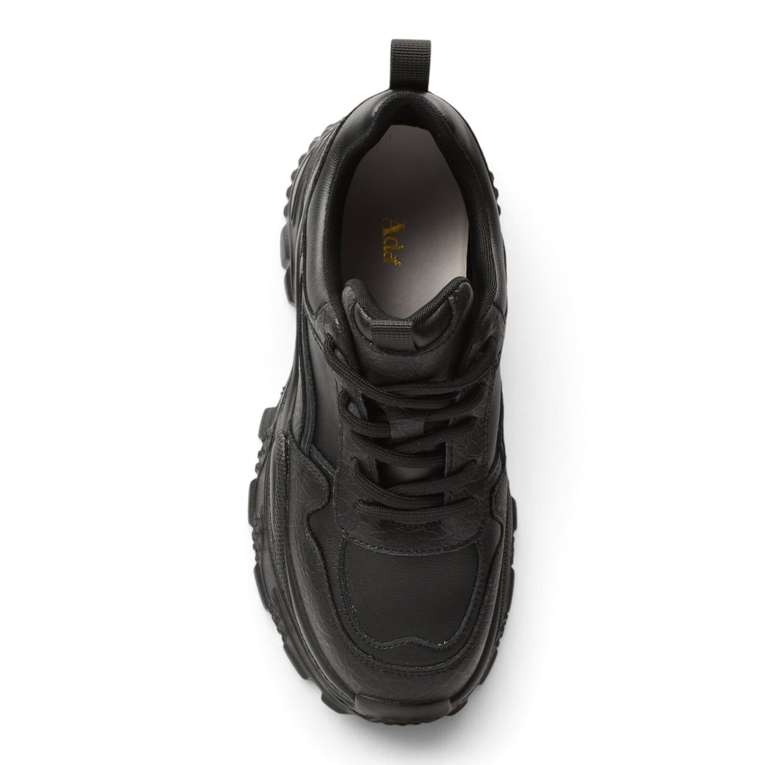 ada-shoes.ro black leather sneakers with lace-up closure and 4cm flexible sole for daily comfort