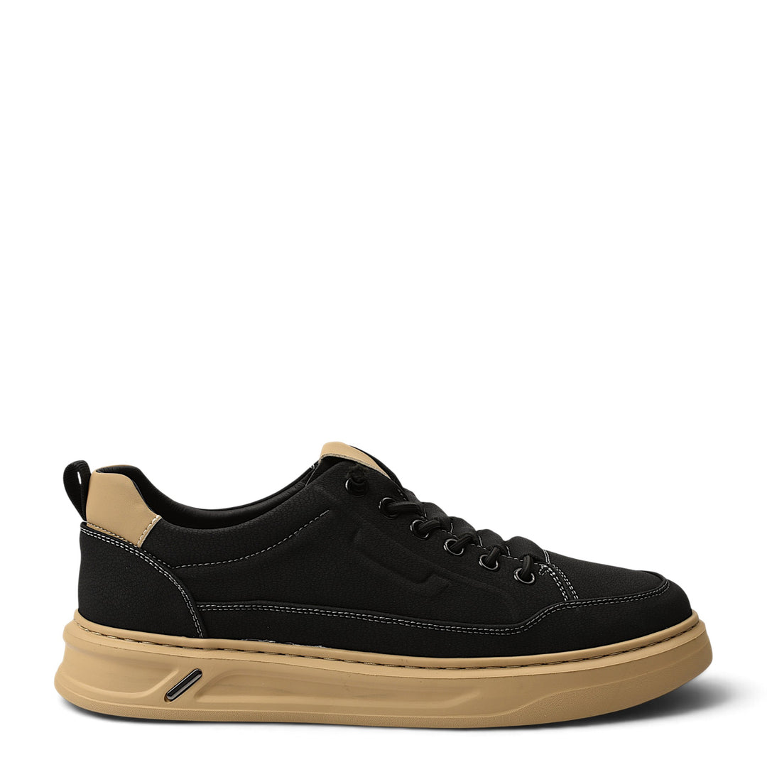 ada-shoes.ro black leather sneakers with a tan sole and lace-up closure for casual daily wear