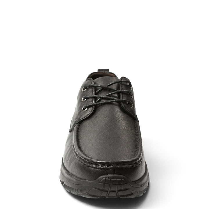 ada-shoes.ro black leather casual sneakers with lace-up closure and flexible sole for men