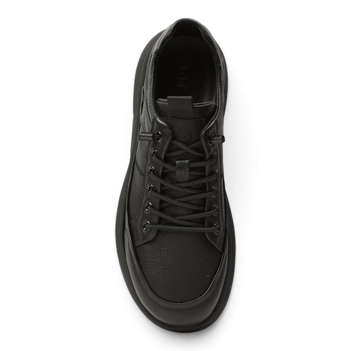 ada-shoes.ro 8066 black leather sneakers with lace-up closure and thick flexible sole for men