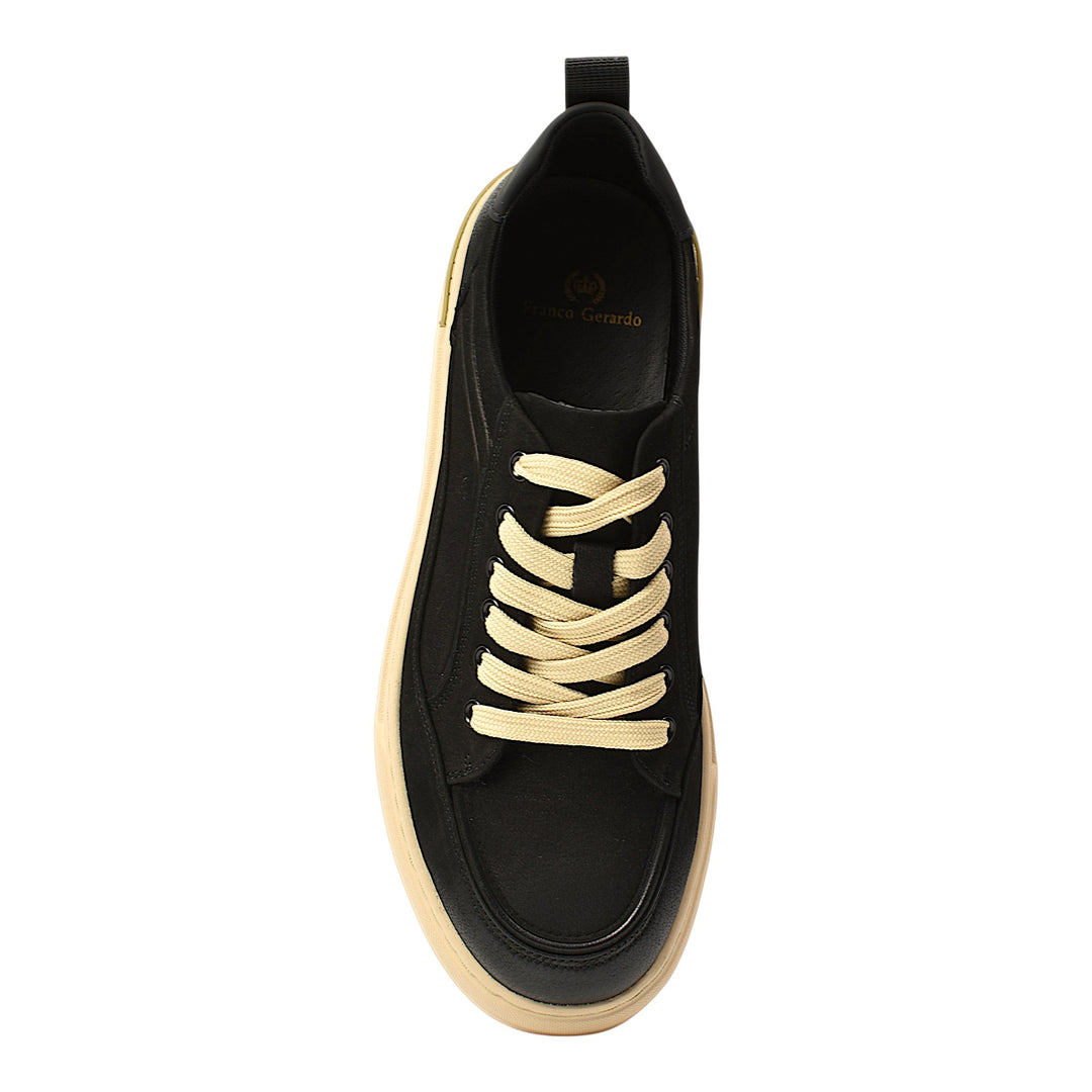 ada-shoes.ro Franco Gerardo black leather sneakers with beige laces and a flexible sole, top view
