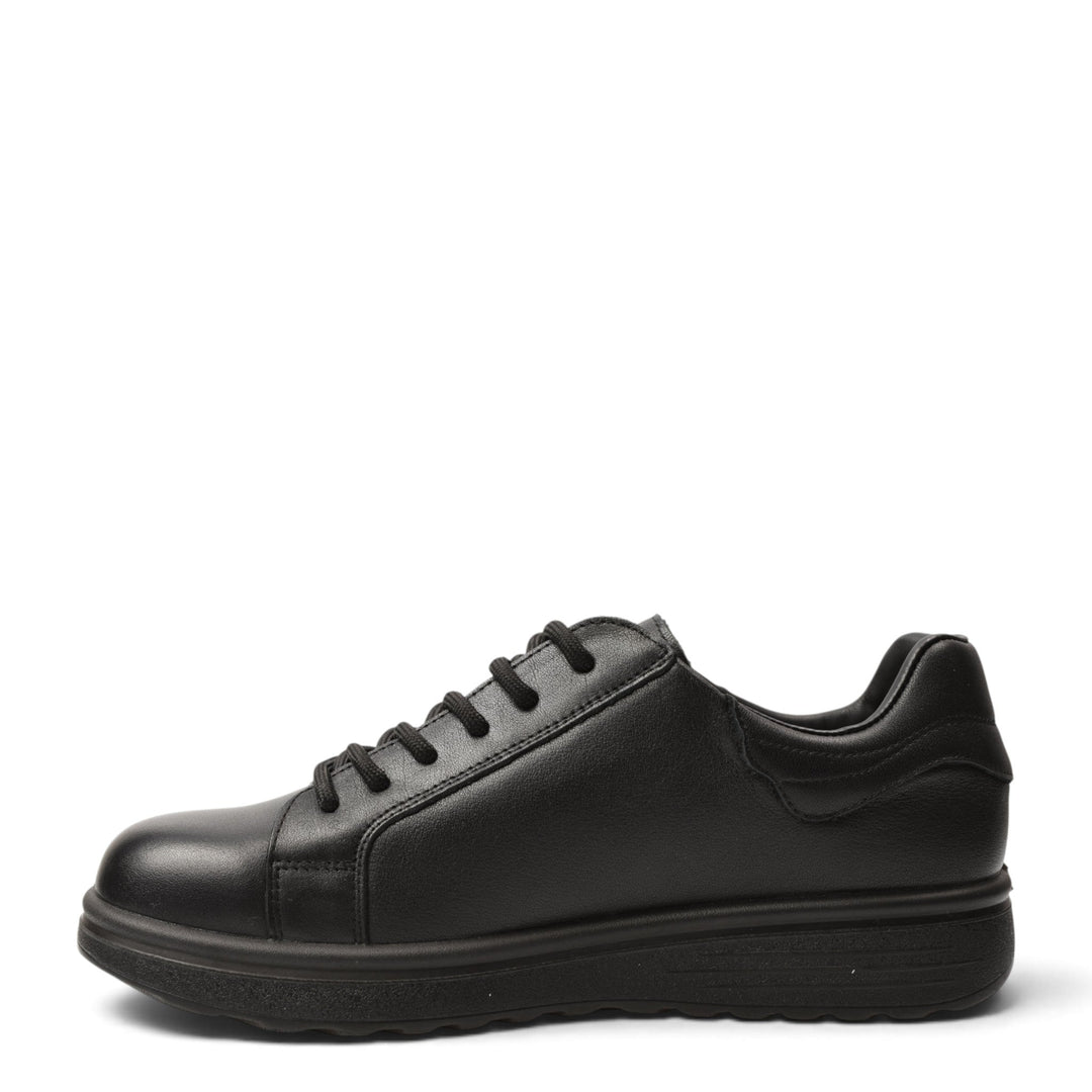 ada-shoes.ro black leather sneakers with lace-up closure and flexible 3cm sole for casual daily wear